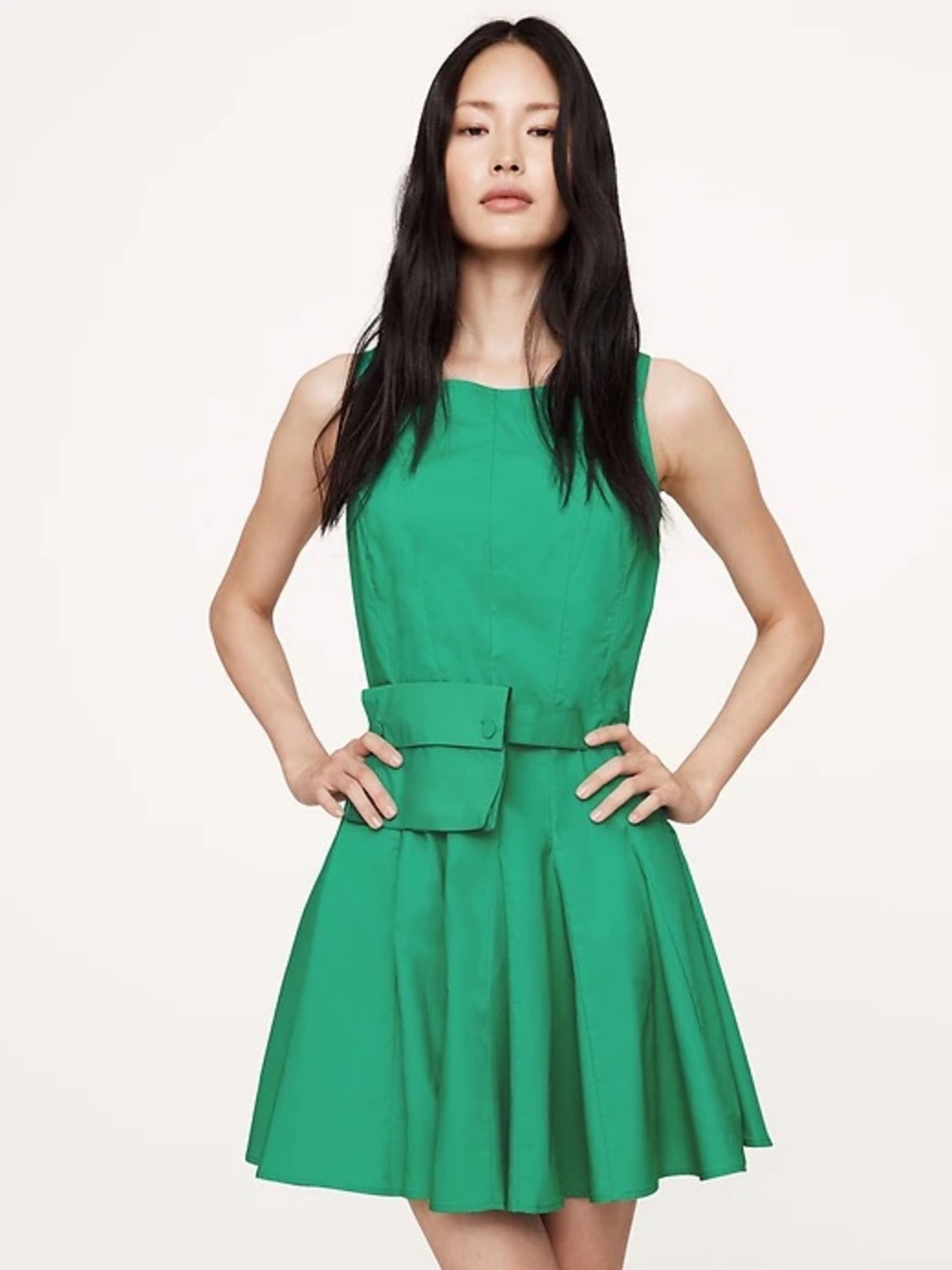 Banana Republic Cotton Poplin Mini Dress with Belt Bag Green Emerald Pool Large